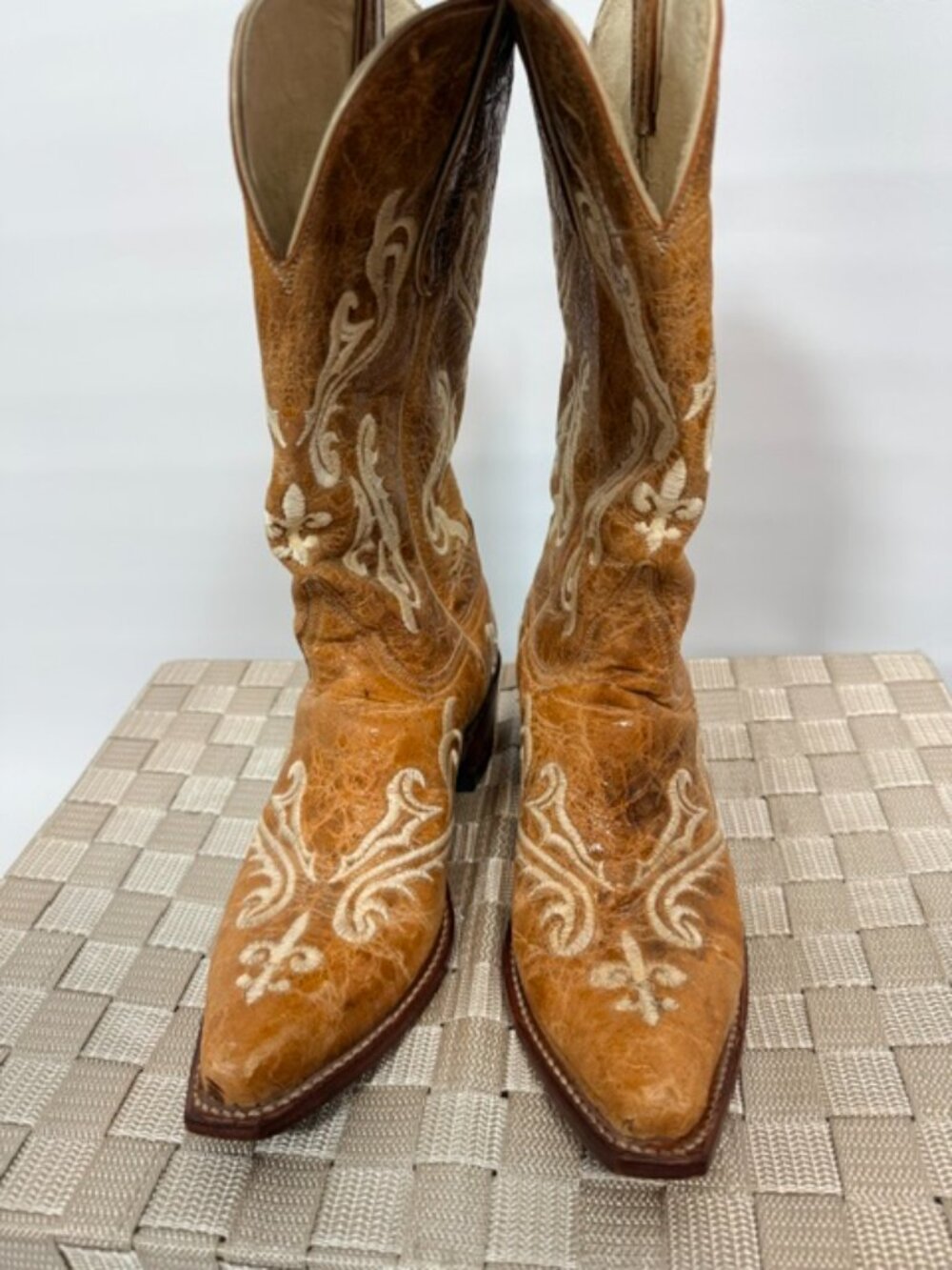 Ferrini Tan Leather Embroidered Western Cowboy Boots Women’s 8.5 Cowgirl - Picture 3 of 8